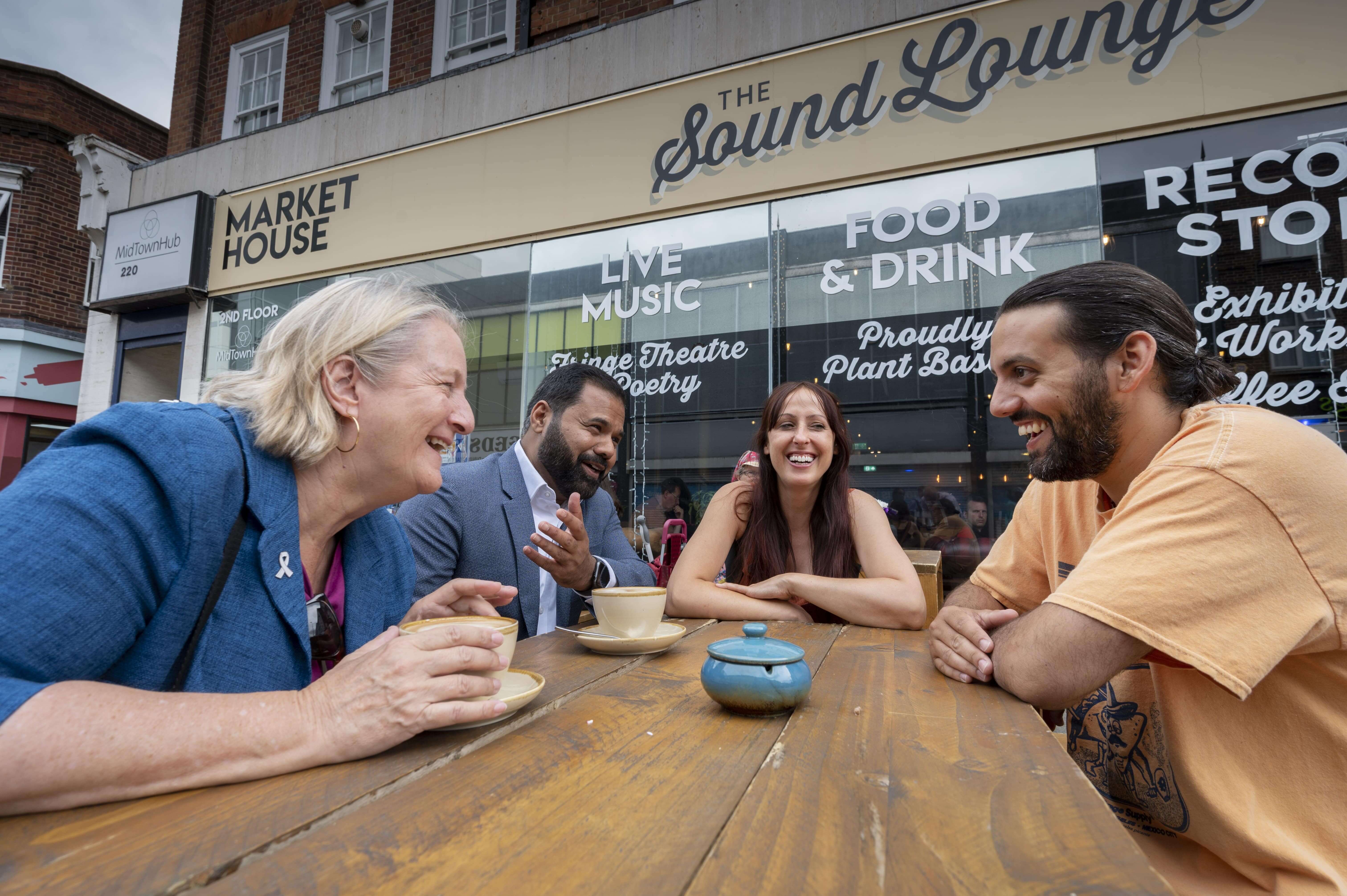 Leader of Council Ruth Dombey outside The Sound Lounge