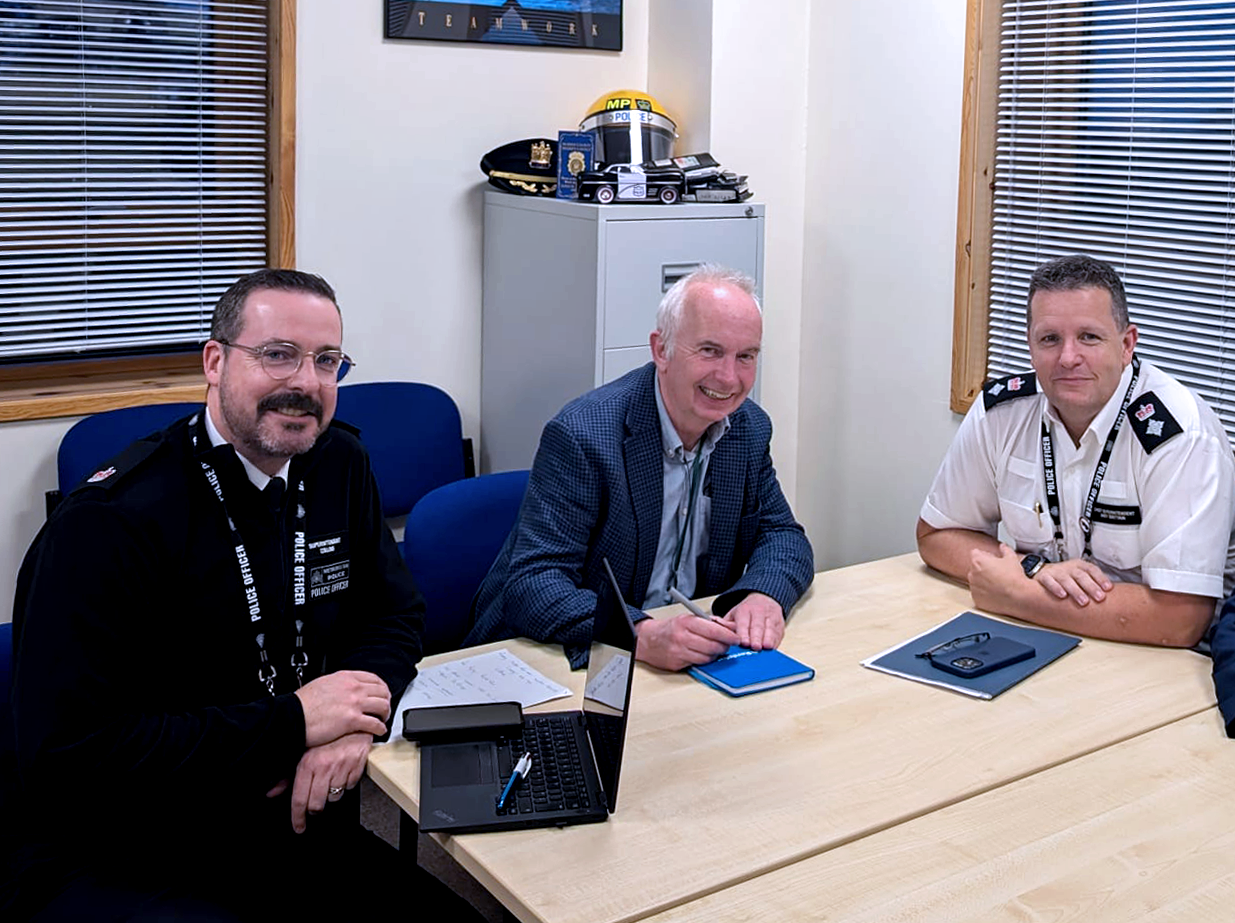 Superintendent Lewis Collins, Council Leader Barry Lewis, Sutton Borough Commander Andy Brittain.