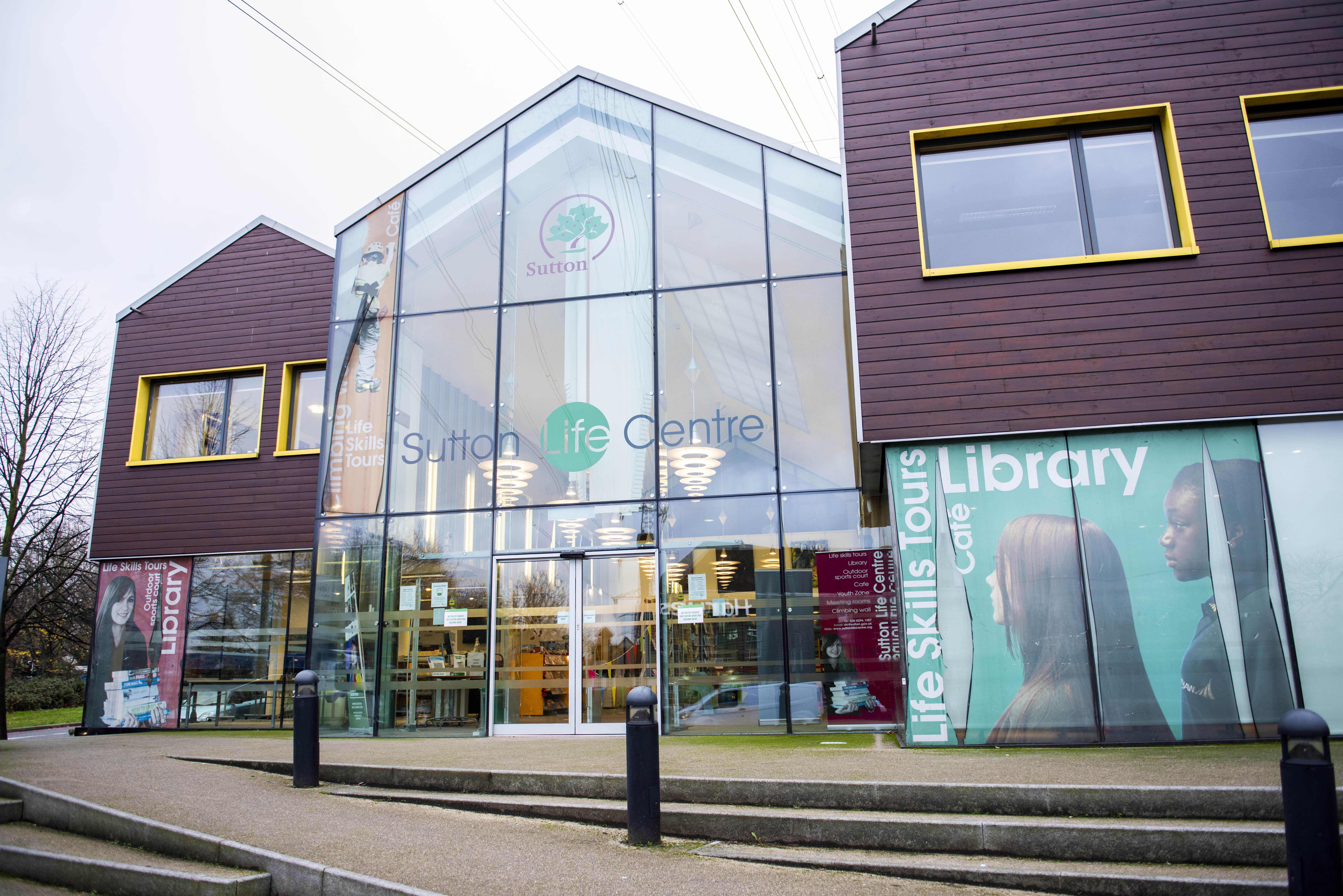 Image shows the front of the Sutton Life Centre building