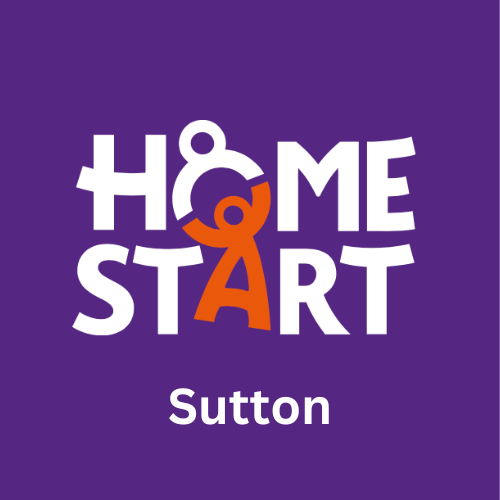 Picture of Home Start Sutton logo, purple background with 'Home Start Sutton' written on it